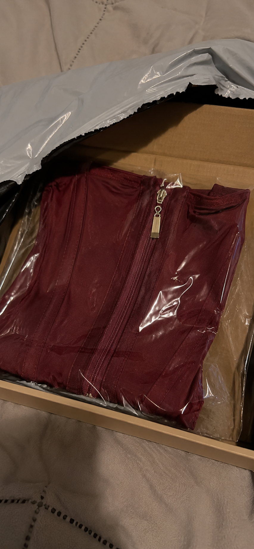 Burgundy ZENTRA corset package arrival photo