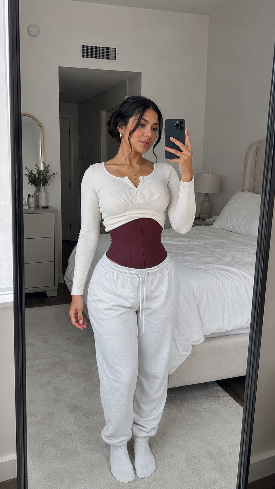 Camila after ZENTRA wearing the burgundy sculpt corset